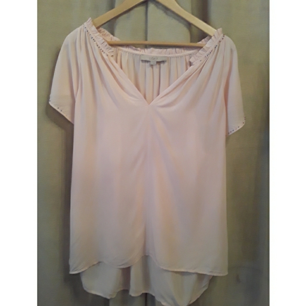 Pale pink LOFT  high low with beaded accents